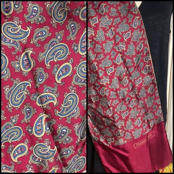 VINTSGE CHRISTIAN DIOR RED PAISLEY/TAN FABRIC LONG SCARF - Picture 14 of 16